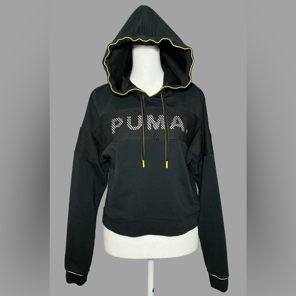 PUMA Women's Black Hoodie with Yellow Highlights - Picture 2 of 7